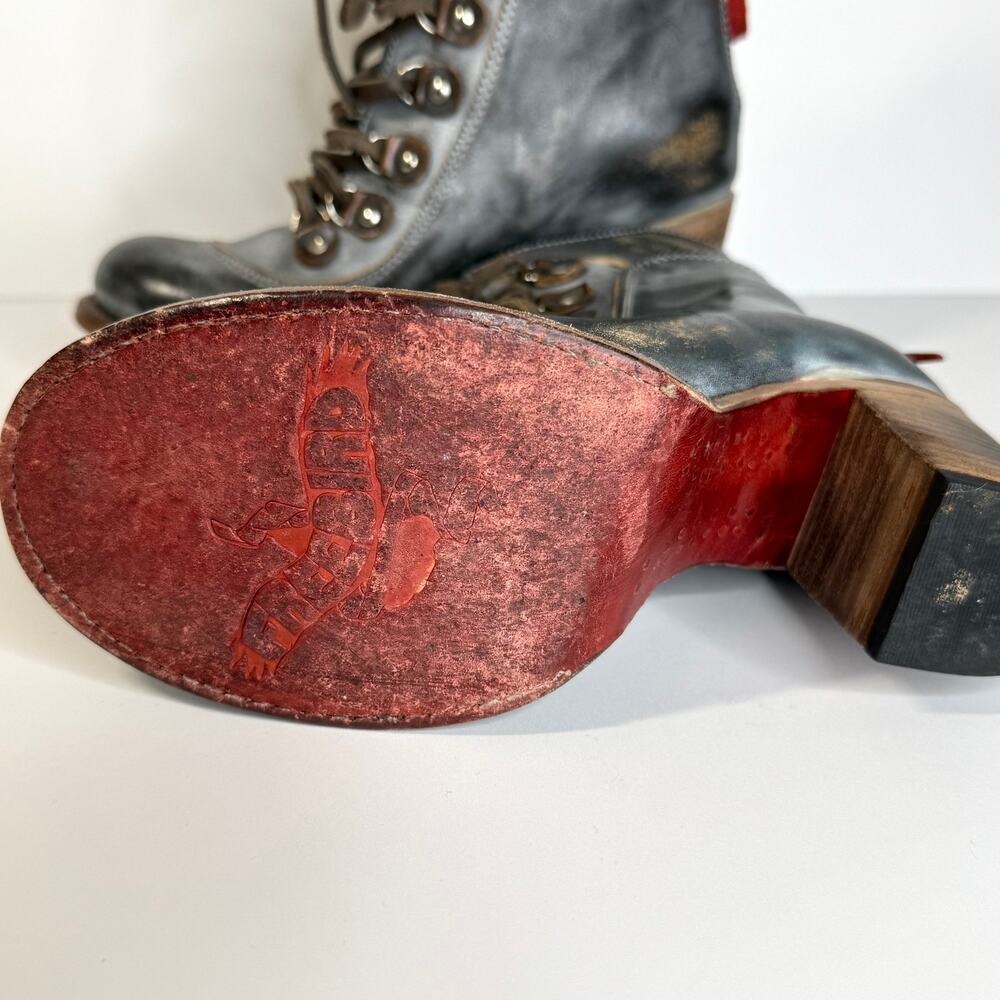 Freebird Women’s‎ Size 7 Borow Distressed Gray Lace Up Combat Ankle Boots Heeled - Picture 5 of 6